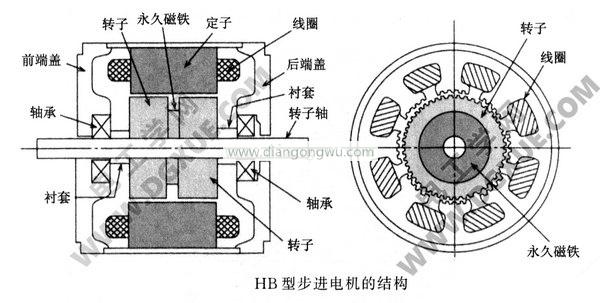 HB型混合式步進(jìn)電機的結(jié)構(gòu)示意圖